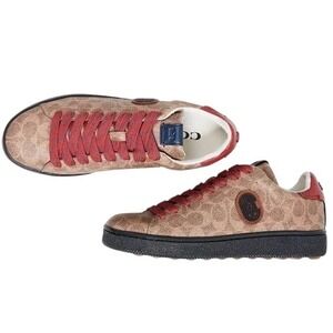 COACH Signature Canvas with Black Tennis Trainers Mens Sz 11.5 D Red Laces